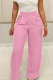 Pink Casual Solid Color Loose Mid Waist Conventional Patchwork Bottoms