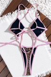 Deep Coffee Sexy Leopard Print Hollow Out Strap Design Swimwears