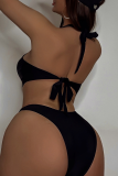 Black Sexy Solid Color Hollow Out Swimwears