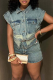 Sky Blue Sexy Solid Color Buckle Turndown Collar Sleeveless Two Pieces