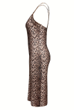 Leopard Print Sexy Leopard Print Spaghetti Strap Long Dresses