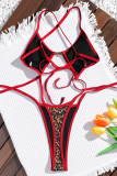 Deep Coffee Sexy Leopard Print Hollow Out Strap Design Swimwears