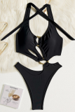 Black Sexy Solid Color Hollow Out Swimwears