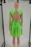 Pink Sexy Solid Color Backless Strap Design Spaghetti Strap Long Dresses