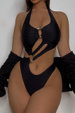 Black Sexy Solid Color Hollow Out Swimwears