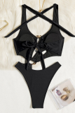 Black Sexy Solid Color Hollow Out Swimwears