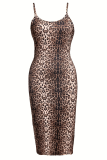 Leopard Print Sexy Leopard Print Spaghetti Strap Long Dresses