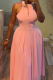 Pink Sexy Solid Color Buckle O Neck Long Dresses
