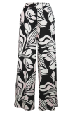 Black And White Casual Print Pocket Loose Wide Leg Full Print Bottoms