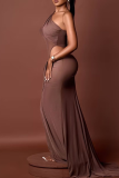 Black Elegant Solid Color Ruched Oblique Collar Long Dresses