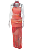 Red Sexy Print Strapless Long Dresses