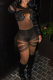 Black Sexy Solid Color See-Through O Neck Skinny Jumpsuits