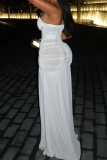 White Sexy Solid Color High Slit Strapless Long Dresses