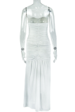 White Sexy Solid Color High Slit Strapless Long Dresses