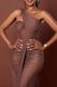 Dark Brown Elegant Solid Color Ruched Oblique Collar Long Dresses