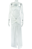 White Sexy Solid Color High Slit Strapless Long Dresses