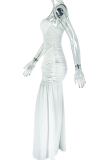 White Sexy Solid Color High Slit Strapless Long Dresses