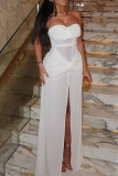 White Sexy Solid Color High Slit Strapless Long Dresses