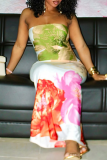 Colour Elegant Print Strapless Long Dresses