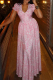 Pink Elegant Print Strap Design V Neck Long Dresses