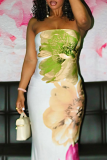 Colour Elegant Print Strapless Long Dresses