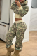 Green Casual Camouflage Print Draw String Zipper Hooded Long Sleeve Two Pieces