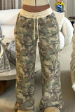 Pink Casual Camouflage Print Draw String Zipper Hooded Long Sleeve Two Pieces