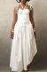White Sexy Solid Color Strap Design Spaghetti Strap Irregular Dresses