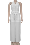 Red Casual Solid Color Backless Strap Design Halter Loose Jumpsuits
