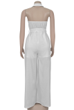 Red Casual Solid Color Backless Strap Design Halter Loose Jumpsuits