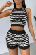 Black Casual Stripe O Neck Sleeveless Two Pieces