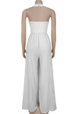 Red Casual Solid Color Pocket Backless Halter Loose Jumpsuits