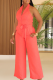 Red Casual Solid Color Backless Strap Design Halter Loose Jumpsuits