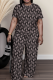 Brown Casual Daily Print O Neck Plus Size Two Pieces