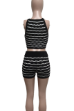 Black Casual Stripe O Neck Sleeveless Two Pieces