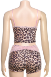 Leopard Print Sexy Leopard Print Lace Spaghetti Strap Sleeveless Two Pieces