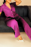 Black Casual Solid Color Buckle Turndown Collar Plus Size Two Pieces