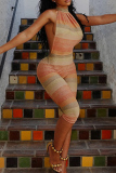 Colour Sexy Stripe Backless O Neck Skinny Jumpsuits