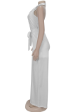 Red Casual Solid Color Backless Strap Design Halter Loose Jumpsuits
