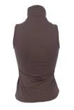 Coffee Sexy Solid Color Metal Accessories Trim O Neck T-Shirts