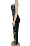 Green Casual Sequins Oblique Collar Regular Jumpsuits