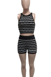 Black Casual Stripe O Neck Sleeveless Two Pieces