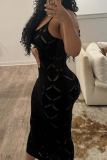 Black Sexy Solid Color Spaghetti Strap Long Dresses