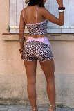 Leopard Print Sexy Leopard Print Lace Spaghetti Strap Sleeveless Two Pieces