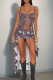 Purple Sexy Print Strap Design Spaghetti Strap Sleeveless Two Pieces