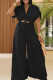 Black Casual Solid Color Hollow Out Draw String V Neck Loose Jumpsuits
