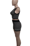 Black Casual Stripe O Neck Sleeveless Two Pieces