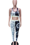 Black White Sexy Print Spaghetti Strap Sleeveless Two Pieces