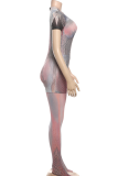 Grey Sexy Print O Neck Skinny Jumpsuits