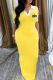 Yellow Casual Letters Turndown Collar Long Dresses